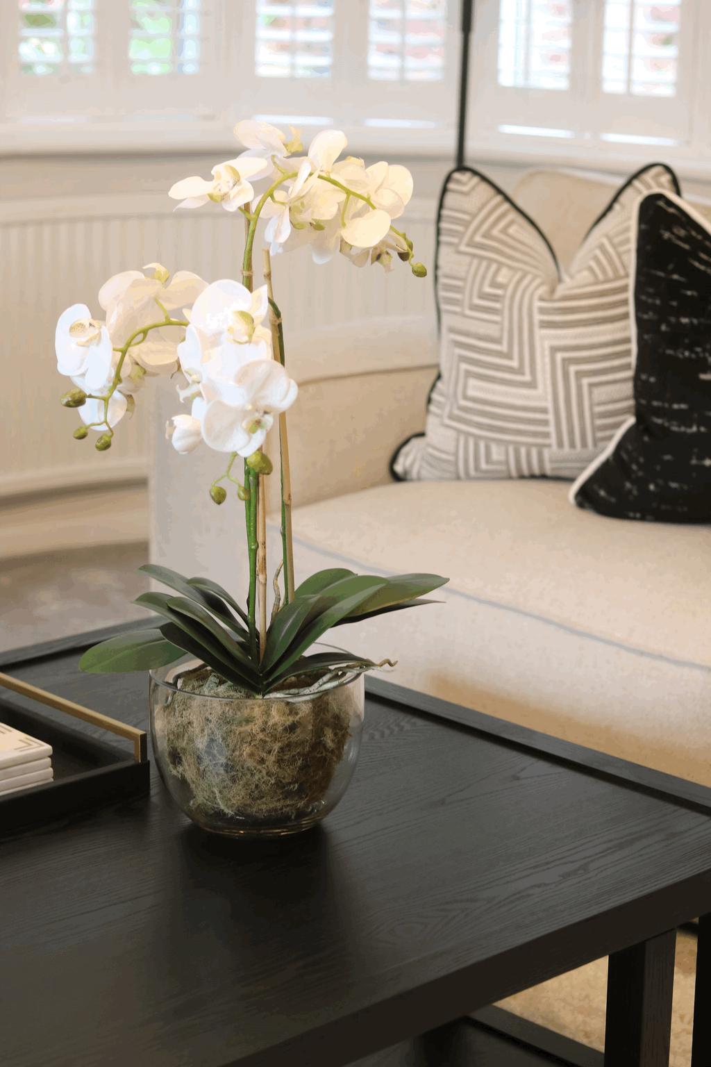 White Orchid in Glass Bowl